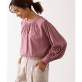 ピンク | マットサテンギャザーブラウス シャツ ブラウス 長袖 夏 サテン エアリー | Pierrot