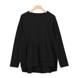 ブラック | フリルデザインTシャツ Tシャツ カットソー 長袖 バックフレア フリル 長袖 | Pierrot
