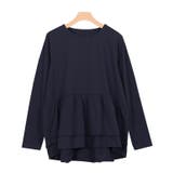 ネイビー | フリルデザインTシャツ Tシャツ カットソー 長袖 バックフレア フリル 長袖 | Pierrot