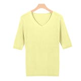 ダスティイエロー | 選べるネック綿混半袖リブニット リブニット セーター ニット Vネック ボート | Pierrot