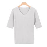 シルバーグレー | 選べるネック綿混半袖リブニット リブニット セーター ニット Vネック ボート | Pierrot