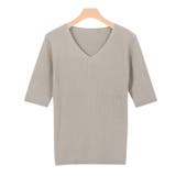 ライトベージュ | 選べるネック綿混半袖リブニット リブニット セーター ニット Vネック ボート | Pierrot