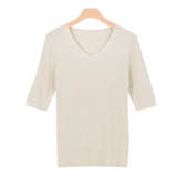 アイボリー | 選べるネック綿混半袖リブニット リブニット セーター ニット Vネック ボート | Pierrot