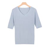 スモークブルー | 選べるネック綿混半袖リブニット リブニット セーター ニット Vネック ボート | Pierrot