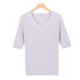 ラベンダー | 選べるネック綿混半袖リブニット リブニット セーター ニット Vネック ボート | Pierrot
