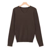 ダークブラウン | Vネックシルクタッチウォッシャブルリブニット ニット シルクタッチ | Pierrot