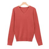 レッドオレンジ | Vネックシルクタッチウォッシャブルリブニット ニット シルクタッチ | Pierrot