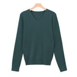 ディープグリーン | Vネックシルクタッチウォッシャブルリブニット ニット シルクタッチ | Pierrot