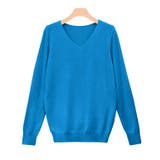 セルリアンブルー | Vネックシルクタッチウォッシャブルニット ニット 選べるネック | Pierrot
