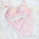 ピンク | ネットチュール使いレースノンワイヤーブラ&ショーツセット レディース インナー | PINK PINK PINK