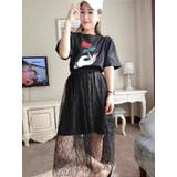 花柄Tシャツワンピースレーススカートセット レディース バラTシャツトップス | PlusNao | 詳細画像1 