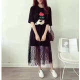 花柄Tシャツワンピースレーススカートセット レディース バラTシャツトップス | PlusNao | 詳細画像7 