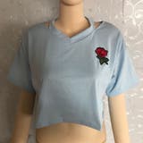 刺繍入り半袖Tシャツ ショート丈 ネックデザインTシャツ | PlusNao | 詳細画像13