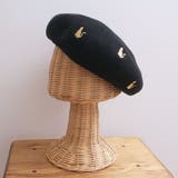 ブラック | ねこ刺繍ベレー帽子 | FADEN