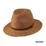 ブラウン | polcadot レザーベルトラフィアブレード中折ハット | FADEN