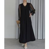 ボリュームシアースリーブAラインVネックドレス | PREFERIR | 詳細画像4 