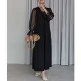 ボリュームシアースリーブAラインVネックドレス | PREFERIR | 詳細画像5 