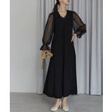 ボリュームシアースリーブAラインVネックドレス | PREFERIR | 詳細画像6 