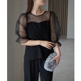 ブラック×ブラック | バルーンスリーブブラウス+ワイドパンツ | PREFERIR