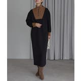 ブラック | 配色ジップアップカットソーワンピース | PREFERIR