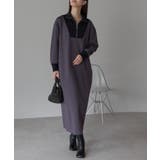 チャコールグレー | 配色ジップアップカットソーワンピース | PREFERIR