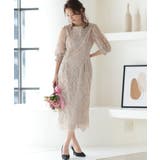 ベージュ | 刺繍レースバックリボン結婚式パーティードレス | PREFERIR