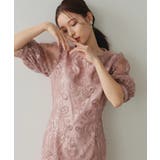 ピンク | 刺繍レースバックリボン結婚式パーティードレス | PREFERIR