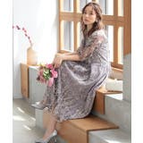 ラベンダー | バックリボンチュール刺しゅうレース結婚式パーティードレス | PREFERIR