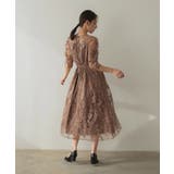 モカ | バックリボンチュール刺しゅうレース結婚式パーティードレス | PREFERIR