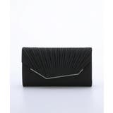 ブラック | 3WAYビジュー付きサテンプリーツパーティークラッチバッグ | PREFERIR