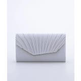 シルバー | 3WAYビジュー付きサテンプリーツパーティークラッチバッグ | PREFERIR