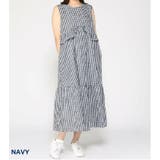 ネイビー | ギンガムチェックフレアーティアードワンピース | PREFERIR