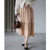 ベージュ | ドット柄ティアードスカート | PREFERIR