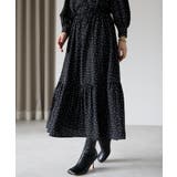 ブラック | ドット柄ティアードスカート | PREFERIR