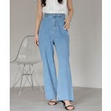 ブルー | ラインストーン付きデニムパンツ | PREFERIR