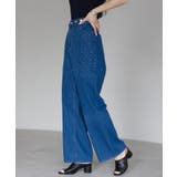 ライトネイビー | ラインストーン付きデニムパンツ | PREFERIR