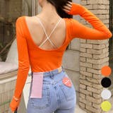 Orange | 魅力的なバックUネックTシャツ 背中みせ ディープネック | PREMIUM K