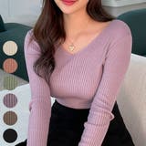 Purple | スリムフィットVネックリブニット カラフル インナーとしても | PREMIUM K