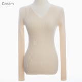 Cream | スリムフィットVネックリブニット カラフル インナーとしても | PREMIUM K