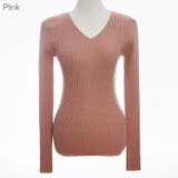 Pink | スリムフィットVネックリブニット カラフル インナーとしても | PREMIUM K