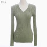 Olive | スリムフィットVネックリブニット カラフル インナーとしても | PREMIUM K