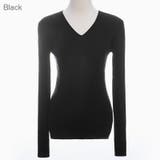 Black | スリムフィットVネックリブニット カラフル インナーとしても | PREMIUM K