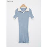 SkyBlue | ジョニーカラーリブニットワンピース ミニワンピース スリムフィット | PREMIUM K