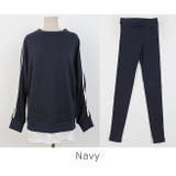 Navy | ジニーサイドライントレーニングセット Tシャツレイヤード風 セットアップ | PREMIUM K