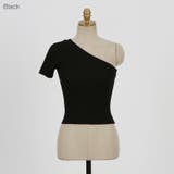 Black | ハーフオフショルダーリブトップス ワンショルダー デコルテ | PREMIUM K