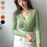 Khaki | メニーボタンニットトップス 薄手のセーター リブ | PREMIUM K