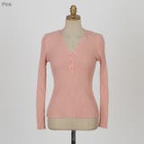 Pink | メニーボタンニットトップス 薄手のセーター リブ | PREMIUM K