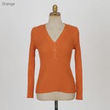 Orange | メニーボタンニットトップス 薄手のセーター リブ | PREMIUM K
