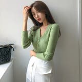メニーボタンニットトップス 薄手のセーター リブ | PREMIUM K | 詳細画像3