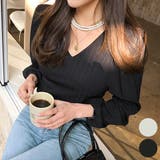 Black | シャープラインVネックトップス パフスリーブ ボリューム袖 | PREMIUM K